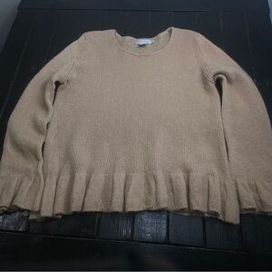 Tweeds Womens L Mohair Ruffled Cuffs Long Sleeve Sweater Tan